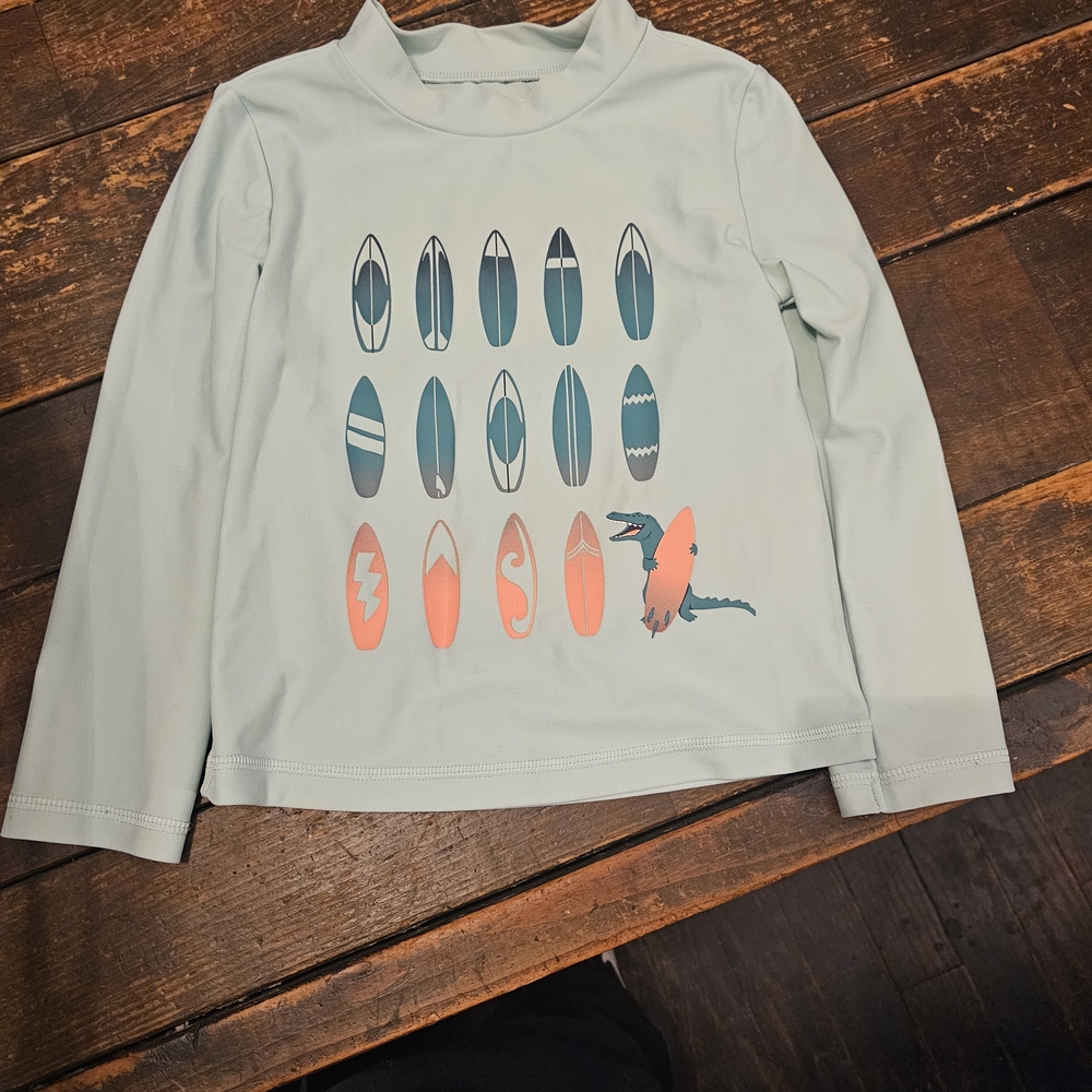 Carter's Light Blue Long-Sleeve Rashguard with Surfboard & Shark Motif